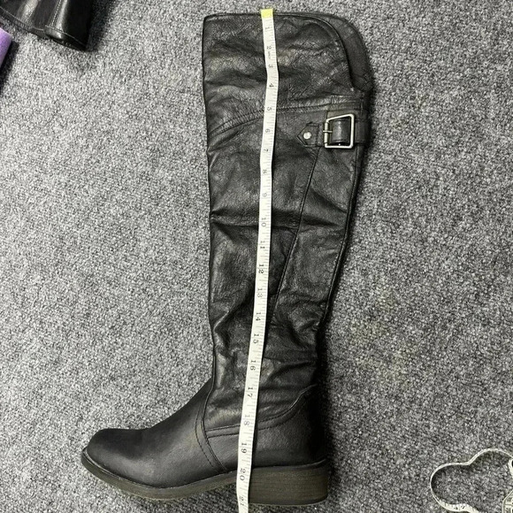Steve Madden OTK Black Genuine Leather Sz 7 M Over The Knee Boots Black EUC - Picture 11 of 14